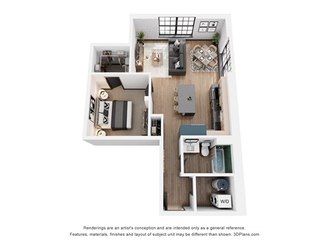 Floor plan for 1 bed, 1 bath, 800 sqft